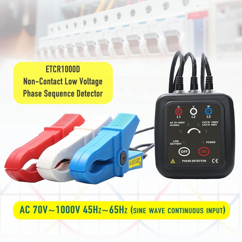 ETCR1000D Non-Contact Phase Sequence Tester, Phase Rotation Meter, AC 70-1000V, Wire Diameter 0.4-1.6 inch - Image 2